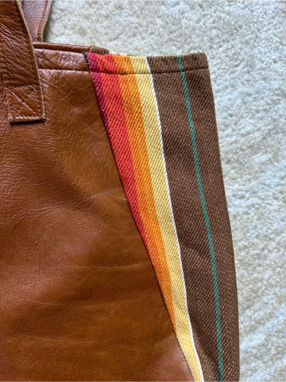 Vaalbara Leather Tote Bag Brown Serape Stripe Southwestern Shoulder Bag Large - Picture 3 of 9